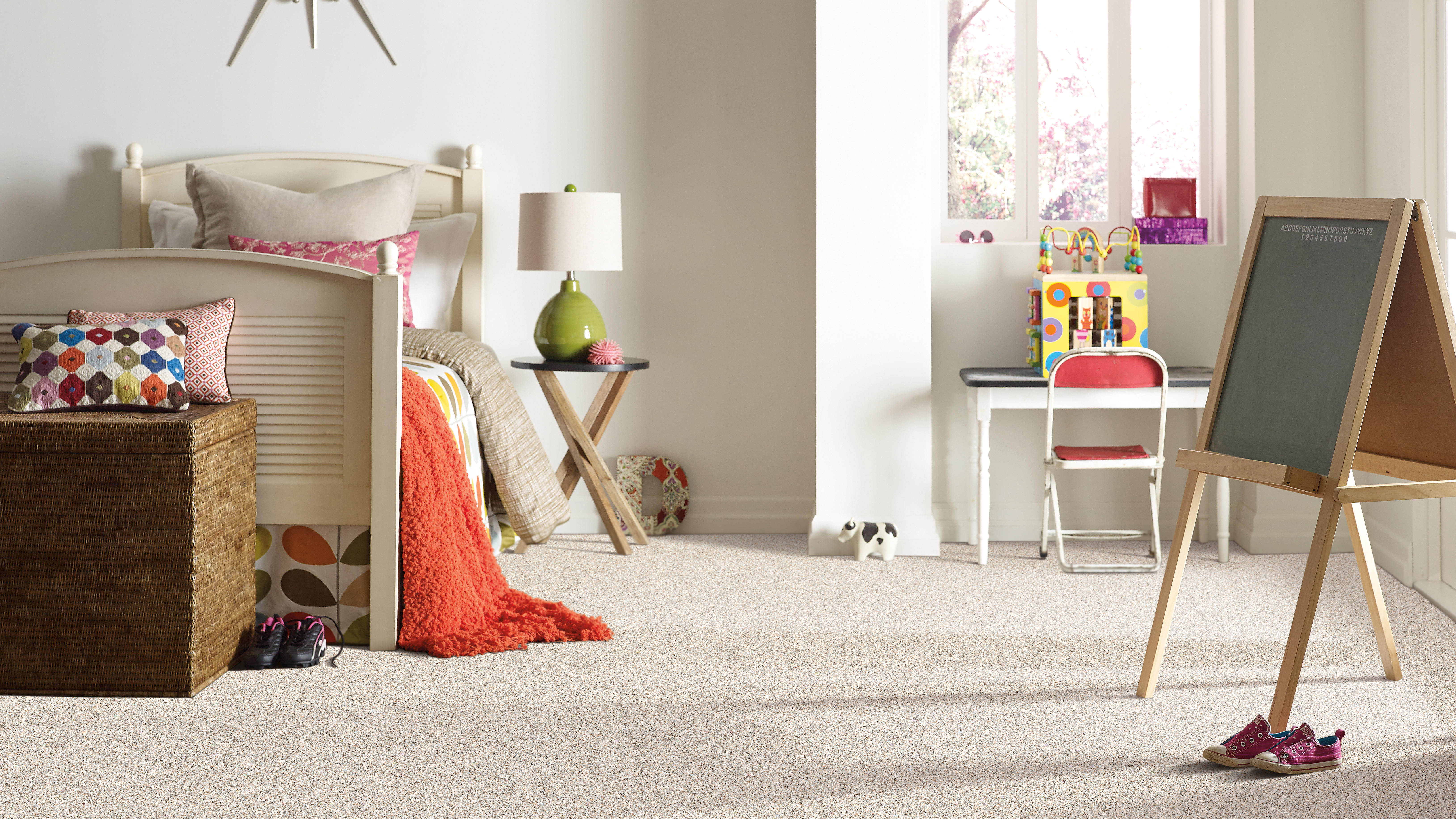 Carpet in a kid's room, installation services available.